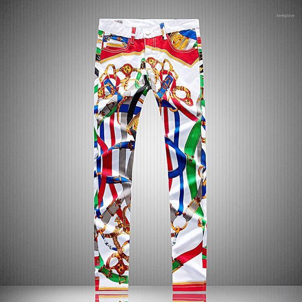 

supply men's elastic jeans flower printed cultivate morality pants european fashion personality men's trousers1, Blue