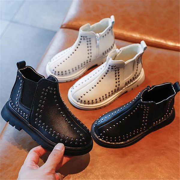 

children rivet short boots 2020 autumn winter new girls england style martin boots boys fashion single boot solid color children boots, Black;grey