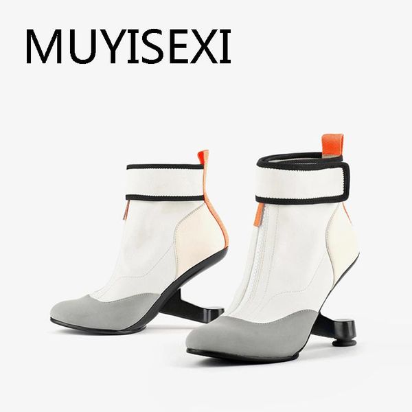 

boots front zip round toe 8cm strange high heel office lady daily wear fashion dating modern classic ankle hl325 muyisexi, Black