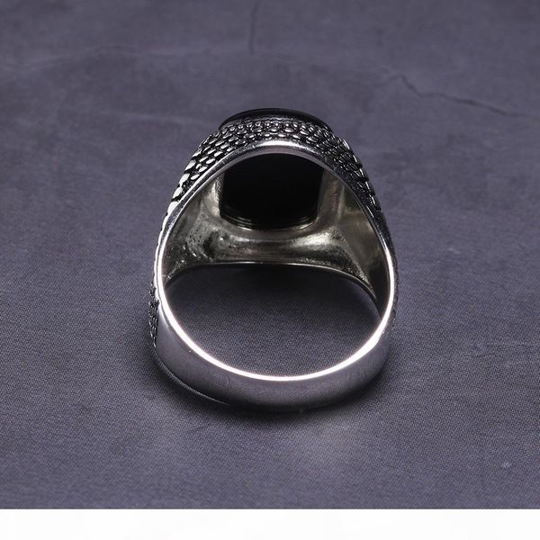 

turkey jewelry black ring men light-weight 6g real 925 sterling silver mens rings natural onyx stone vintage cool fashion j190618, Slivery;golden