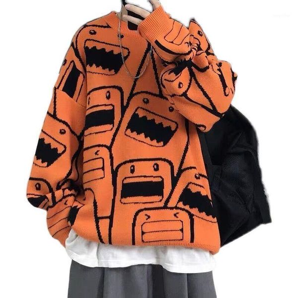 

sweater men's loose t-shirt hong kong style autumn and winter versatile personality handsome sweater coat1, White;black