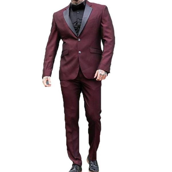 

formal mens blazer wine red business wedding suit for men 2020 groom men's suits tailored fit bridegroom suit 2pcs coat+pant, White;black