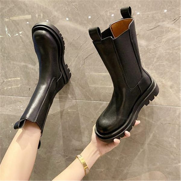 

new combat 2021 spring female fashion tennis fall british style chunky short chimney tube boots 35-40 2bcs, Black