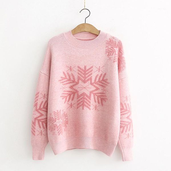 

fannic 2020 winter loose christmas snowflake print embroidered round neck long-sleeved pullover sweater for women1, White;black