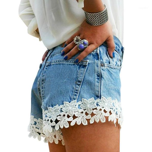 

flower lace denim shorts women's pants women short jeans blue wide leg vintage high waist shorts women summer ladies1