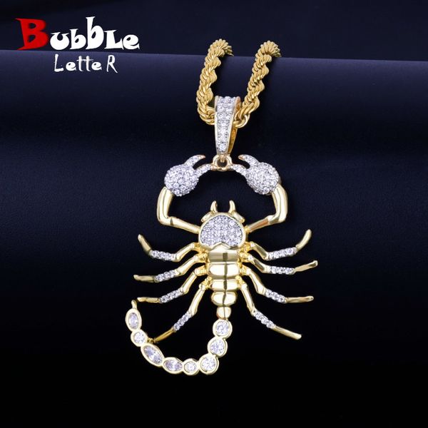 

animal scorpion hip hop pendant necklace chain gold color bling cubic zircon men's women jewelry for gift q1113, Silver