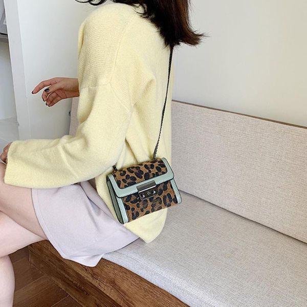 

women fashion pu leather shoulder small flap crossbody handbags leopard chain shoulder bag embroidery thread messenger bag