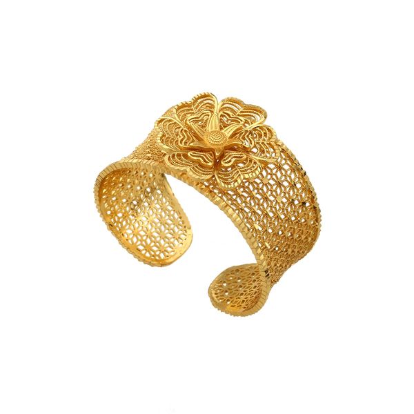 

dubai flower bangles for women cuff bracelet middle east gold ethiopian saudi arabia wedding bride jewelry african birthday gifts, White