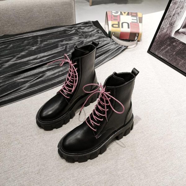 

2021 motorcycle women's autumn boots winter soft leather shoes black wedges female lace up platforms botas mujer1