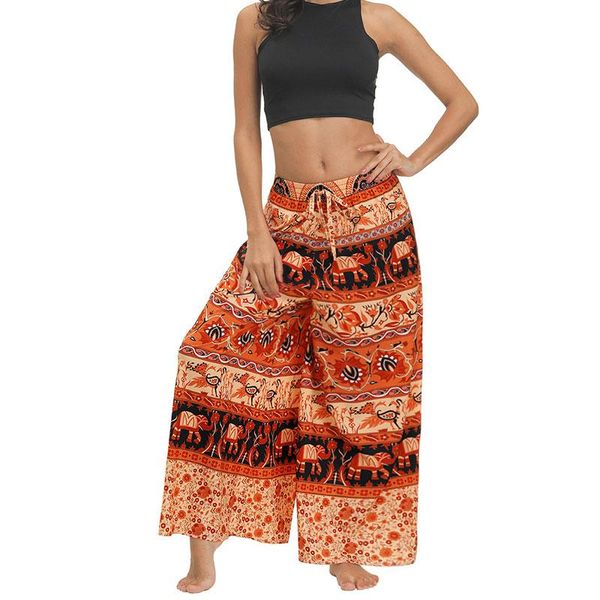 

bohemian print women yoga pants casual high waist wide legged trousers female autumn baggy athlethic long pants fitness, White;red