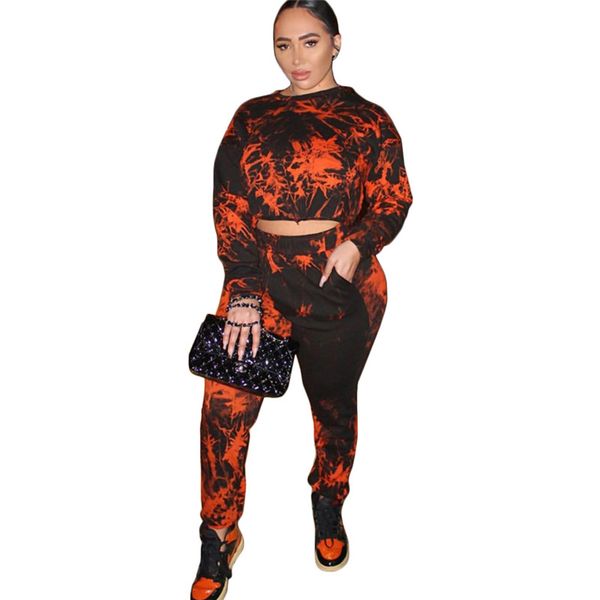 

tie dye designer womens two piece pants casual crew neck two piece set fashion sports suits, White