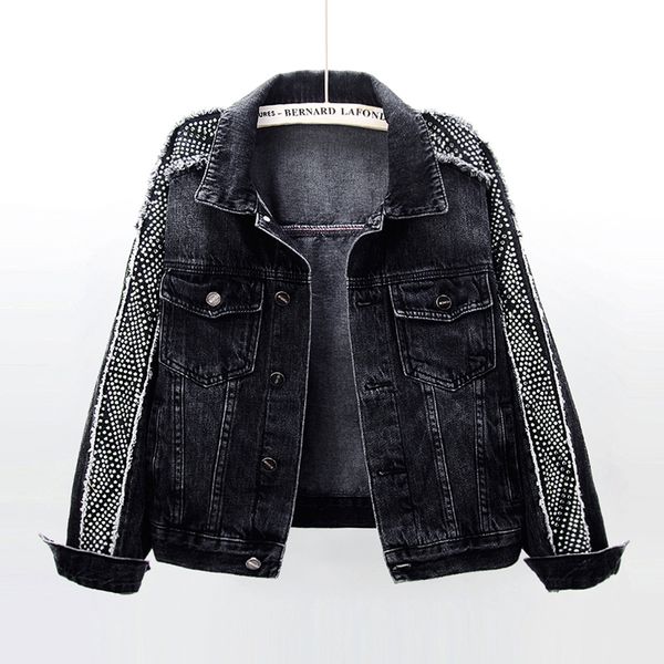 

2020 spring autumn new riveting denim jacket women outerwear black loose bat sleeve jeans jacket casual female denim short coat, Black;brown