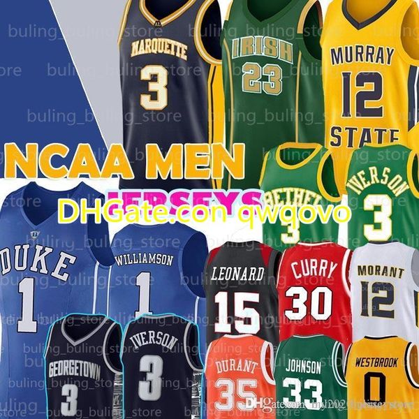 

ncaa zion 1 williamson stephen 30 curry jerseys earvin 33 johnson college 3 iverson dwyane 3 wade men basketball jersey 02, Black;red