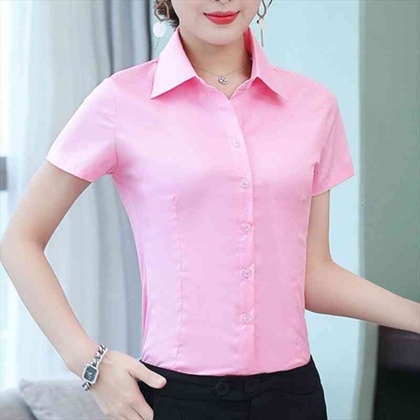 

womens and blouses cotton women shirts short sleeve pink white women blouses korean fashion clothing button up shirt