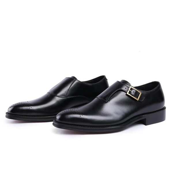 

men's leather shoes buckle business formal wear men shoes large size cowhide leather comfortable and breathable, Black
