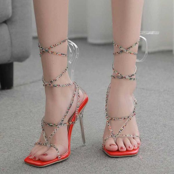 

summer latest rhinestone transparent sandals shoes women clip toe crystal high heel shoes cross strap fashion sandals girl, Black