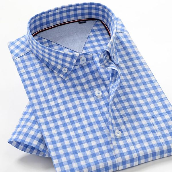 

6xl 7xl 8xl 9xl10xl large size small plaid short-sleeved shirt 100% cotton 2021 summer business gentleman loose shirt red blue, White;black