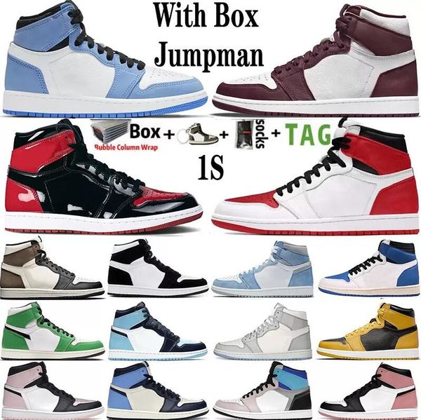 

with box jumpman 1 og 1s mens basketball shoes heritage bordeaux bred patent hyper royal university blue obsidian unc twist dark mocha women