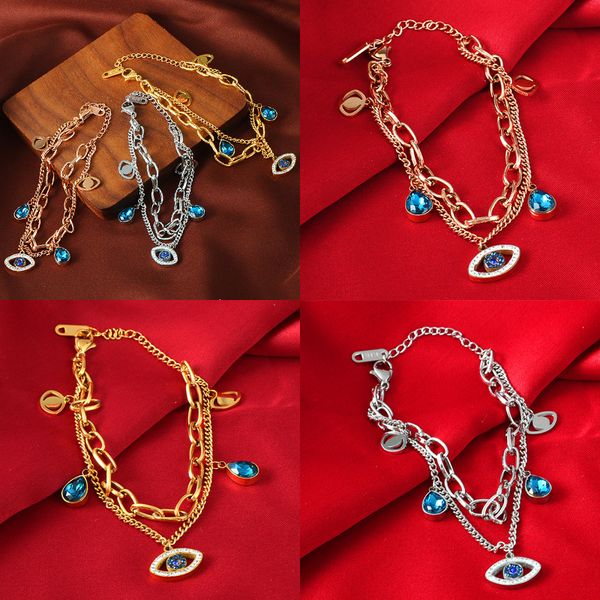 

goodluck multilayered gemstone evil eye charm bracelets titanium steel chain bracelet for women gift, Golden;silver