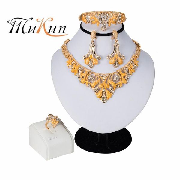 

mukun 2020 новое золотое цветное платье свадебные ювелирные наборы для женщины ожерелье серьги кольцо браслет партийные украшения на день ро, Silver