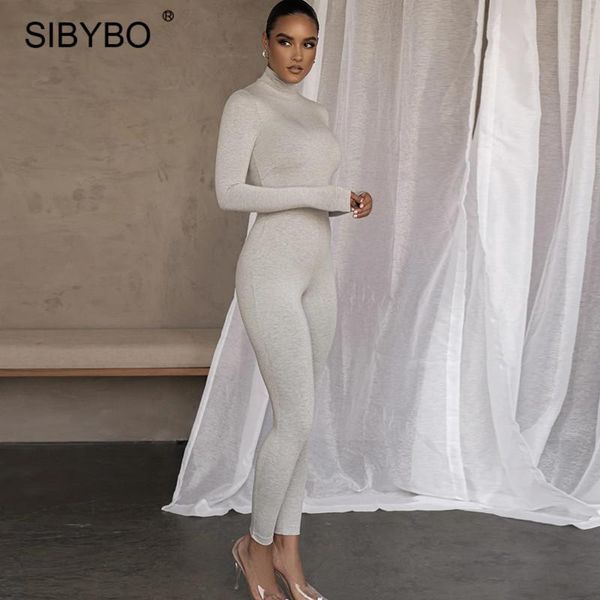 

sibybo black cotton turtleneck zipper rompers womens jumpsuit winter long sleeve slim jumpsuits sporty bodycon fitness overalls, Black;white