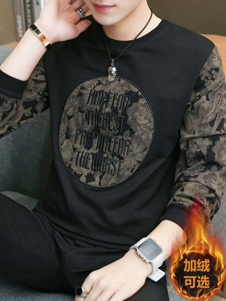 

sweater winter clothing 2020 new trend plush bottomed shirt upper garment autumn men's long sleeve t-shirt, Black