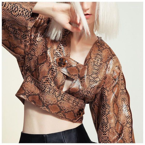 

snakeskin pu leather jackets women new fashion casual short coat leather streetwear women jacket and outerwear1, Black