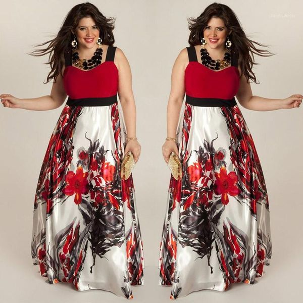 

new plus size floral women summer boho maxi long dress red/green sleeveless beach party evening sundress1, Black;gray