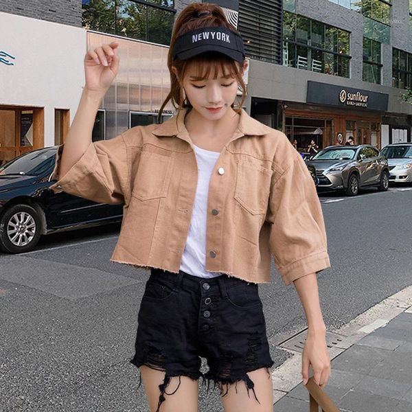 

2019 new women denim jacket casual five-point sleeve loose coat spring autumn fashion outwear solid ladies clothes basic jacket1, Black;brown
