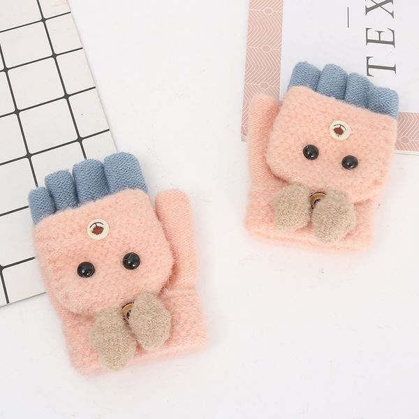 

korean plush half finger covered cartoon animal outdoor warm sports gloves, Blue;gray