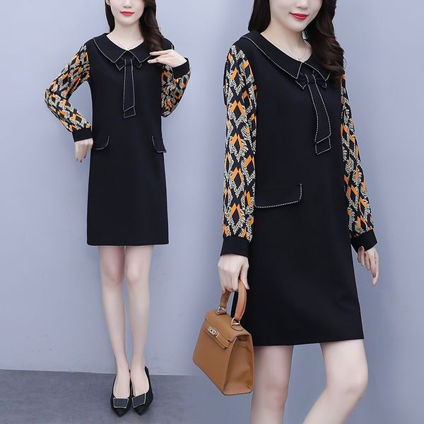 

female 2021 shredded spring plus size fat woman wear loose thin blouse dress casual clothes l82m, Black;gray