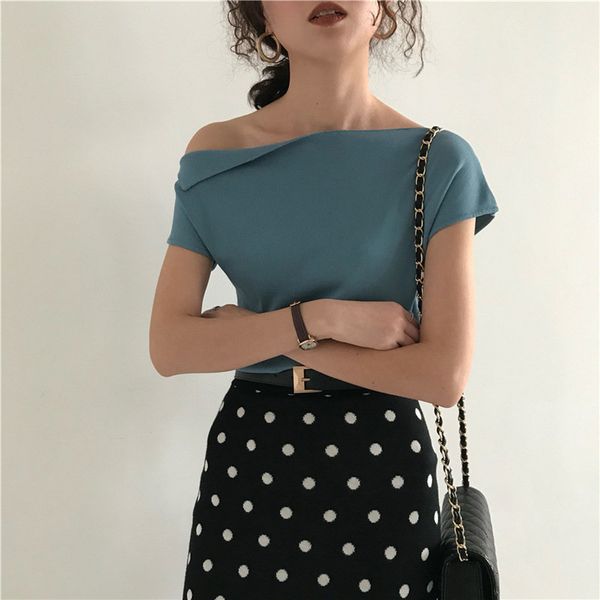 

2021 new 6 payment colors thin mesh collar off the shoulder women's t-shirts will see solid casual fashion tees d0oc, White