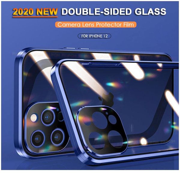

360 magnetic adsorption metal case for iphone 12 mini 12 11 pro xr x xs max double sided glass cover cam bbyksu