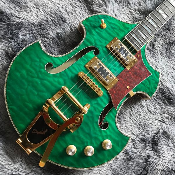 

custom semi-hollow body irregular electric guitar in green