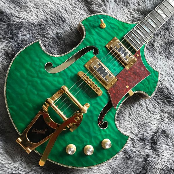 Chitarra elettrica irregolare con corpo semi-cavo personalizzato in verde