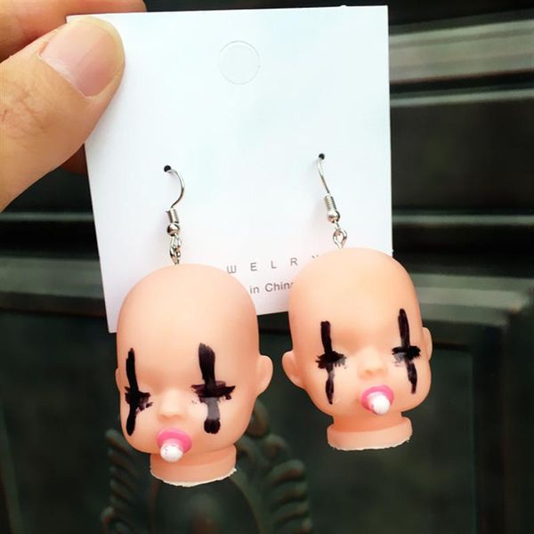 

lovely little dolls funny head terror drop earrings for women exaggerated hiphop figure dangle earrings night club jewelry, Silver