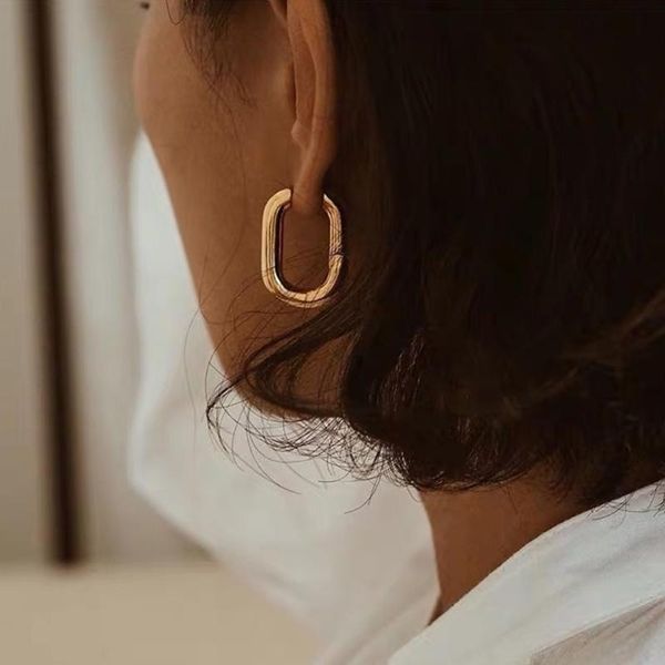 

hoop & huggie ymyw square temperament minimalist earrings metal real 16 golden plated copper geometric jewelry for women high q gift, Golden;silver