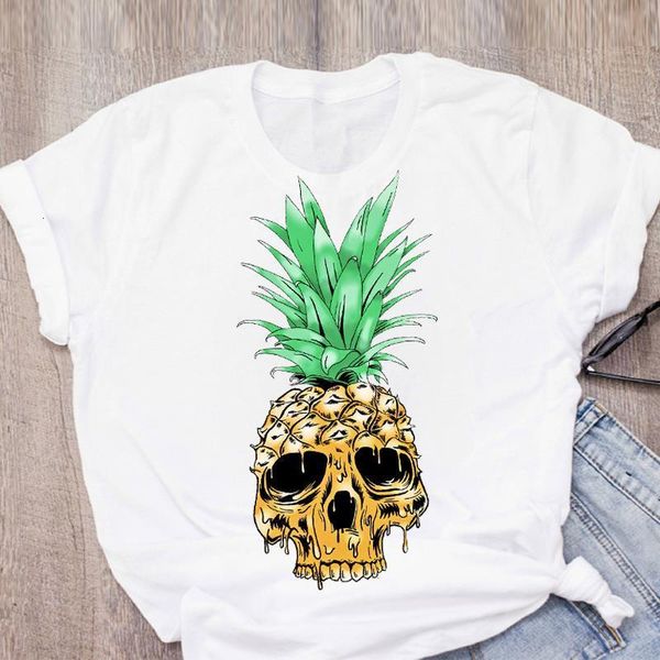

women graphic pineapple printed fruit o-neck summer lady t-shirt shirt womens clothing tee female t shirt, White