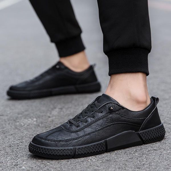 

mens leather shoes slip on autumn casual loafers male breathable boat shoes men fashion leather chaussure homme moccasins, Black