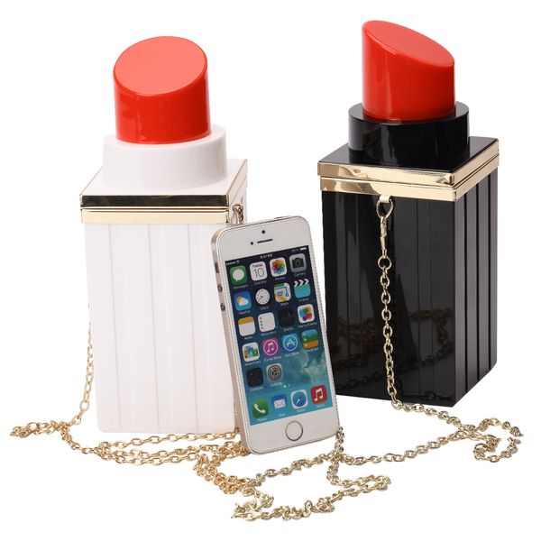 

new design bags lipstick shape shoulder bag acrylic evening bag clutch women black white for prom party banquet wedding classic bag