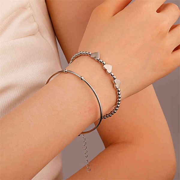

two-piece simple love round bead chain bracelet creative personality elegant temperament ladies jewelry gift, Golden;silver