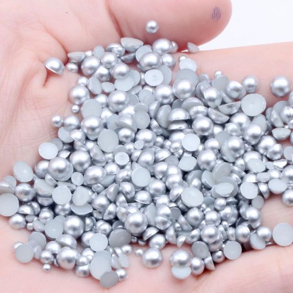 

nail art decorations 1.5-12mm matte silver half round abs resin pearls flatback non fix glue on beads for crafts scrapbooking, Silver;gold