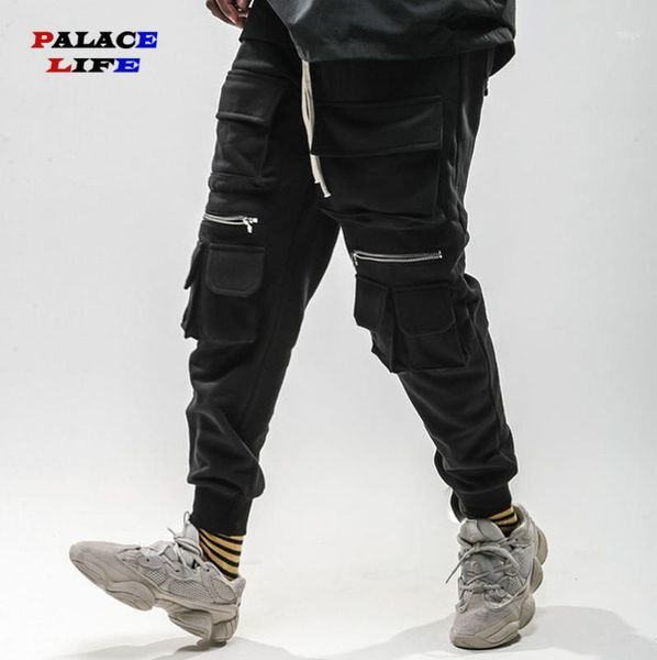 

harajuku hip hop zipper multi pockets harem joggers cargo pants sweatpants streetwear mens casual trousers male pants1, Black