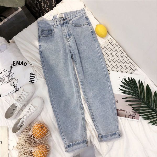 

2021 new more tall size boyfriend black ladies denihare pants loose vintage jeans cy85, Blue