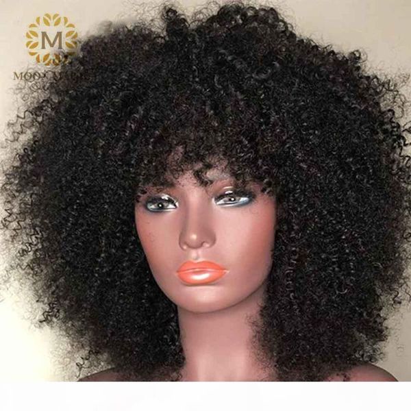 

парик взрыва монгольской человеческих волос afro kinky завитые парик с челкой deep часть kinky завитые парики фронта шнурка fringe человечес, Black;brown