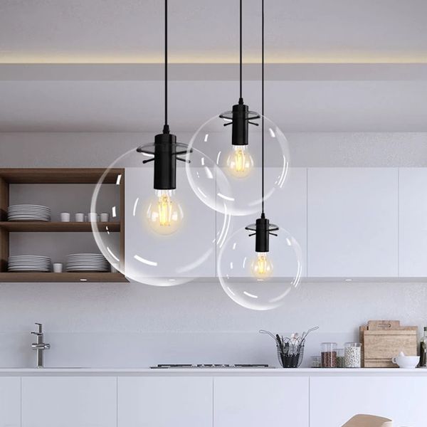 

Modern brief Glass Ball pendant Lamps dia 15-30cm clear glass shade Hanging Lamp Suspension for Dining Room Bar Restaurant lamp