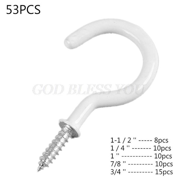 

53pcs 5 size plastic cup screw hook coated plant picture hanger jewelry holder drop shipping