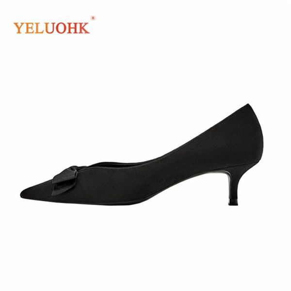 

dress shoes 2021 leather women bowtie black woman heels thin 34-40 ladies