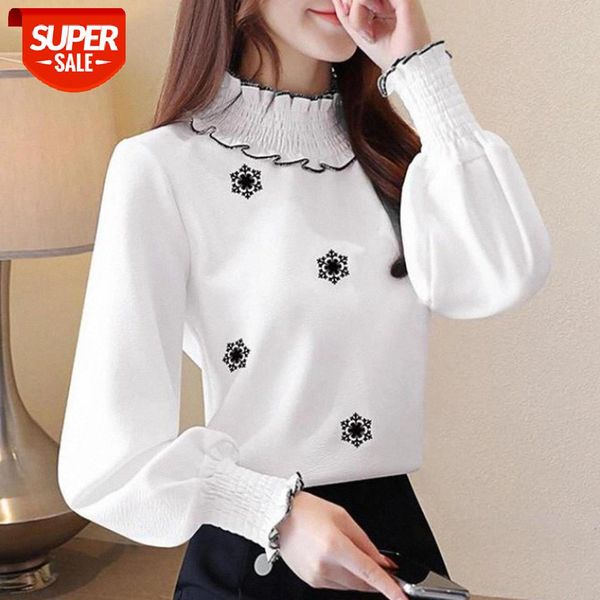 

2020 Blouse Women Autumn Long Sleeve Blouse New 2020 Vintage Turtleneck Loose Comfortable Female Red White Cotton Tops Shirts #iO6G