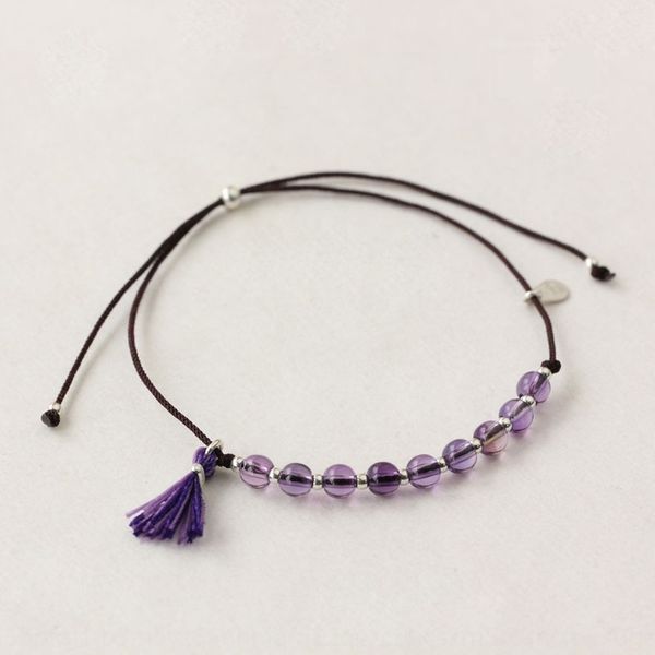 

9612] big cloth 4mm amethyst 925 sterling silver tassel fine hand bracelet crystal bracelet rope demi8, Golden;silver